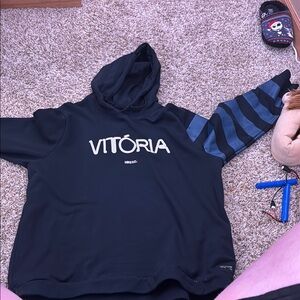 Vitória Black and Blue Striped Sleeve Hoodie